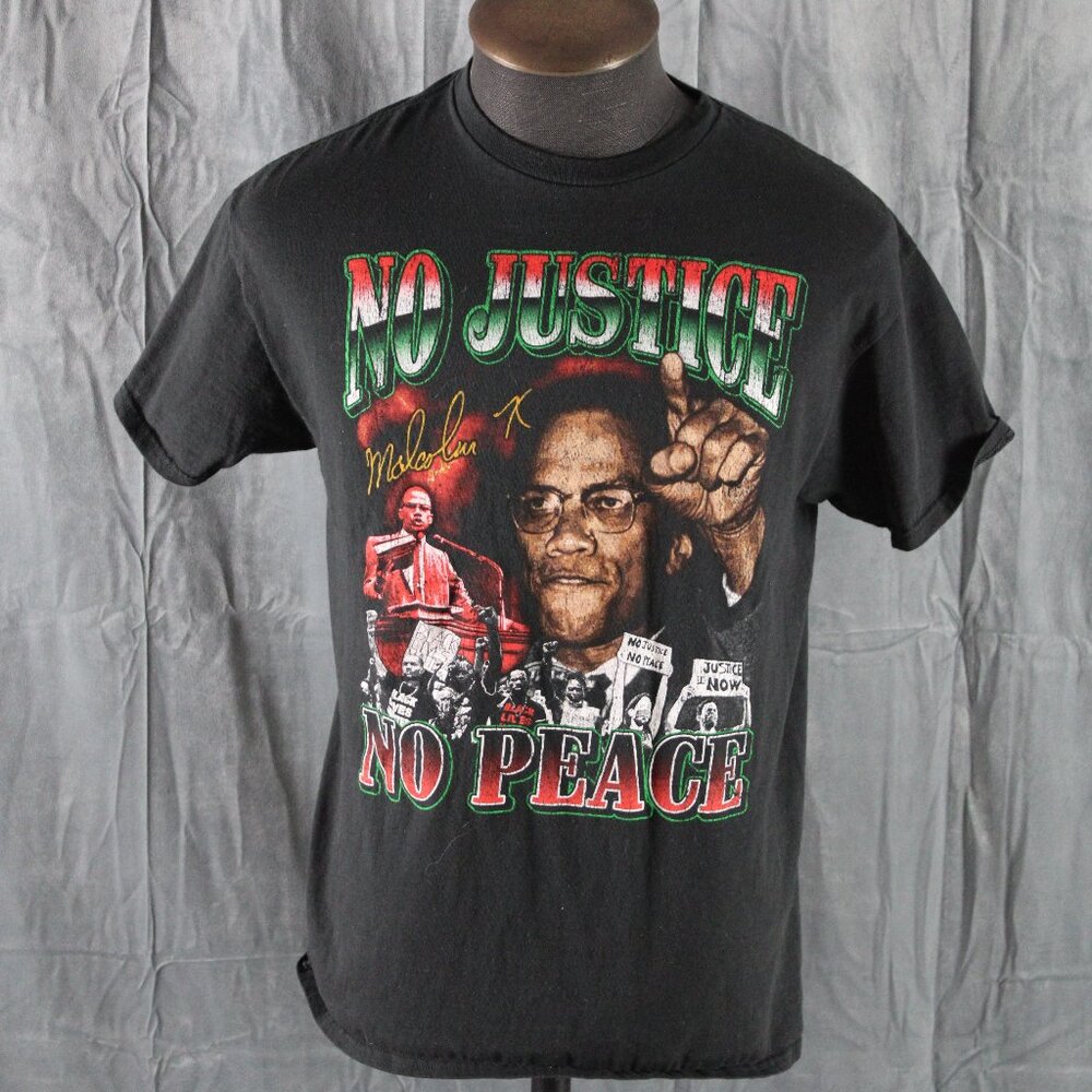 Malcolm X Shirt - No Justice No Peace Graphic - Men's Large